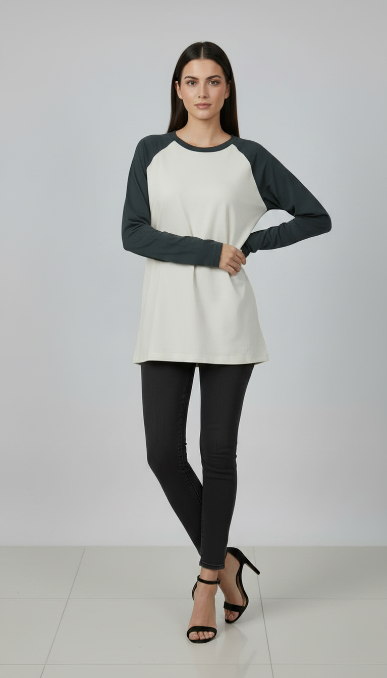 Contrast Raglan Sleeve Top | Beige/Black