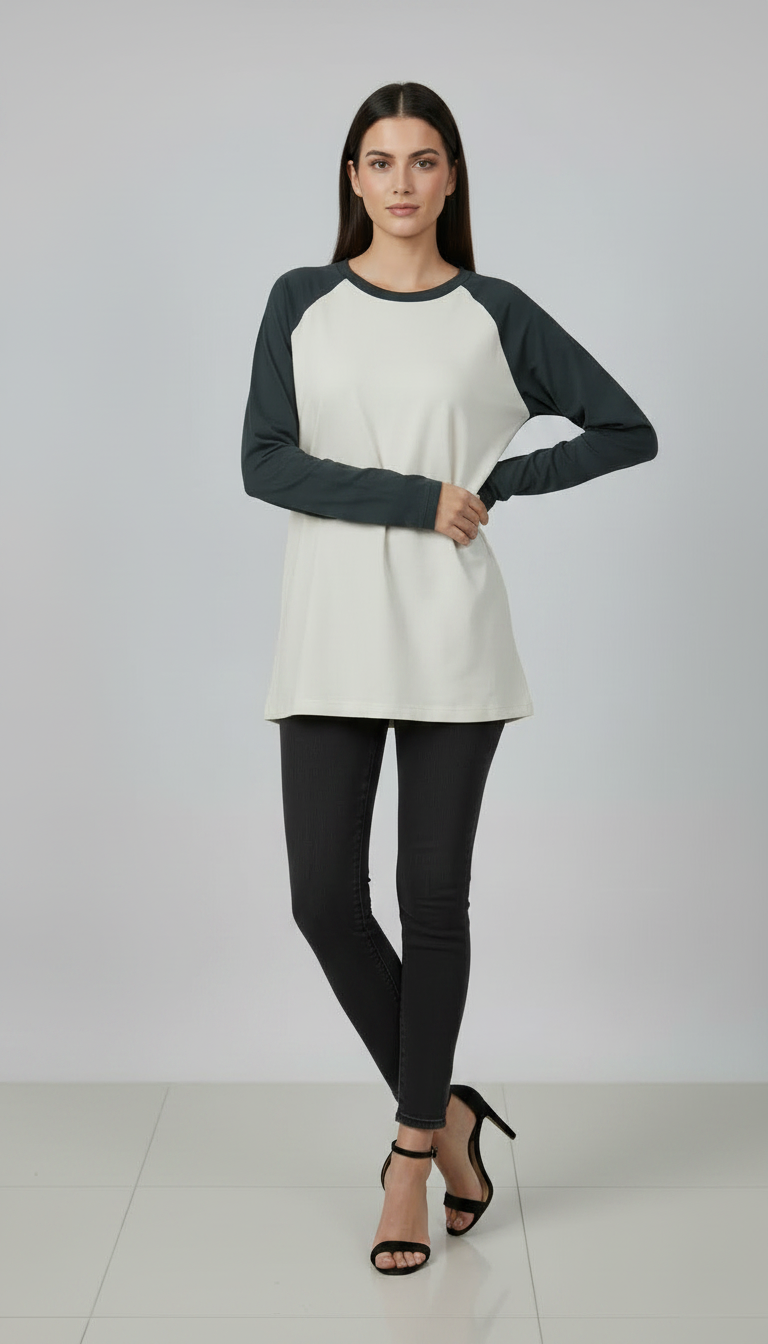 Contrast Raglan Sleeve Top | Beige/Black