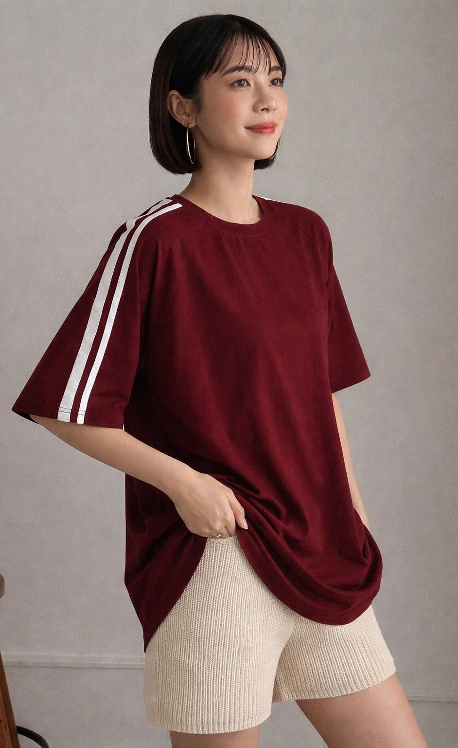 Oversized Stripe T-Shirt - Maroon