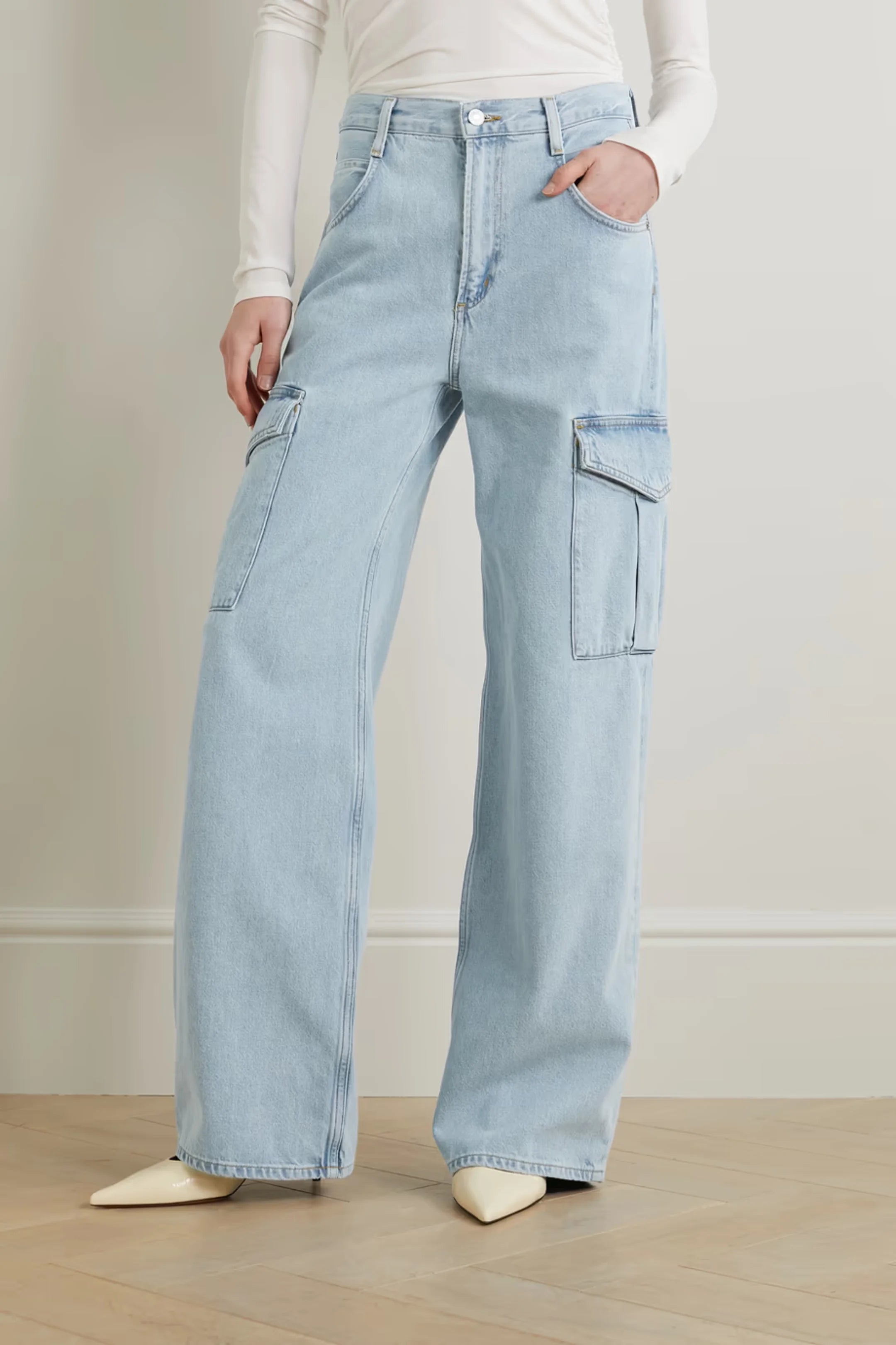 High-rise wide-leg cargo organic jeans