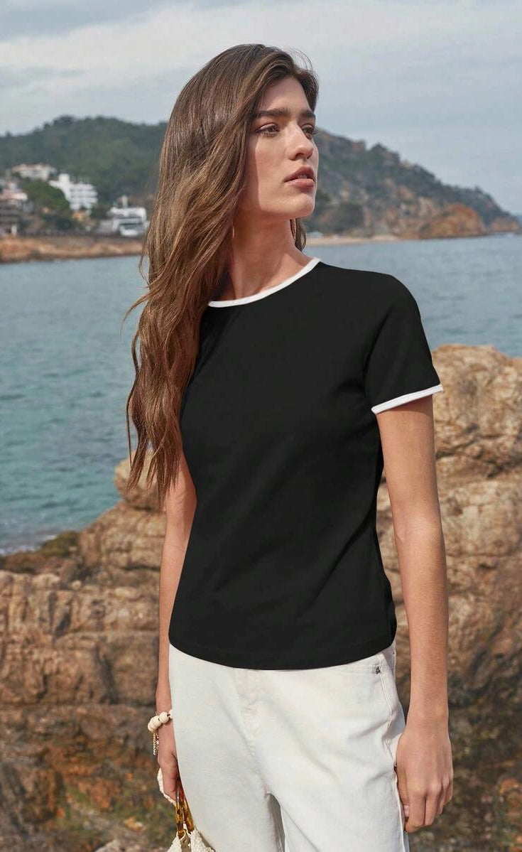 Contrast Trim T-Shirt - Black