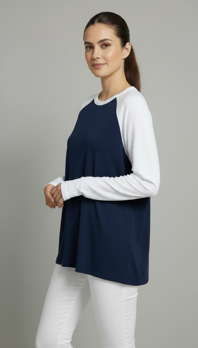 Contrast Raglan Sleeve Top | Blue/White