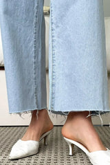 ICE BLUE WIDE LEG-FRAYED HEM JEANS