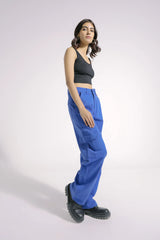 Medium Wash High Rise Wide Leg Cargo Jeans