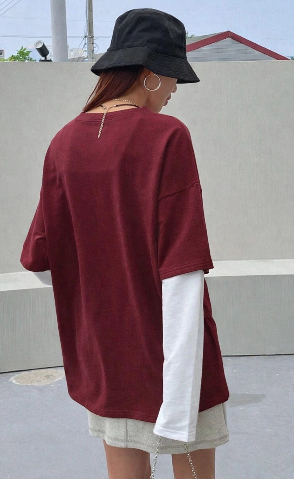 Oversized Layered T-Shirt - Maroon