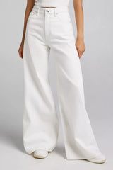 HM White High-Waisted Wide-Leg Jeans