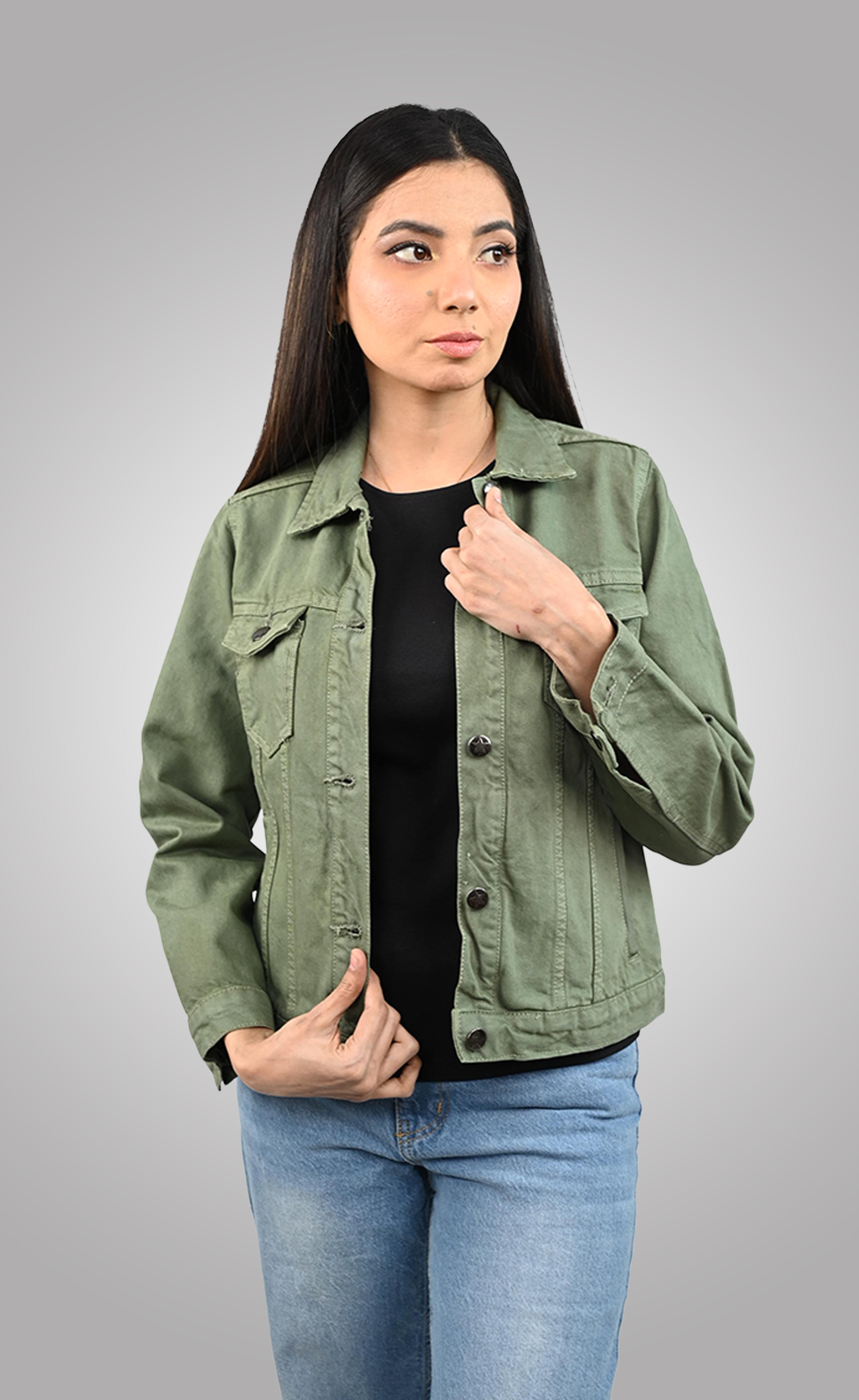 Classic Women's Denim Jacket | Army Green