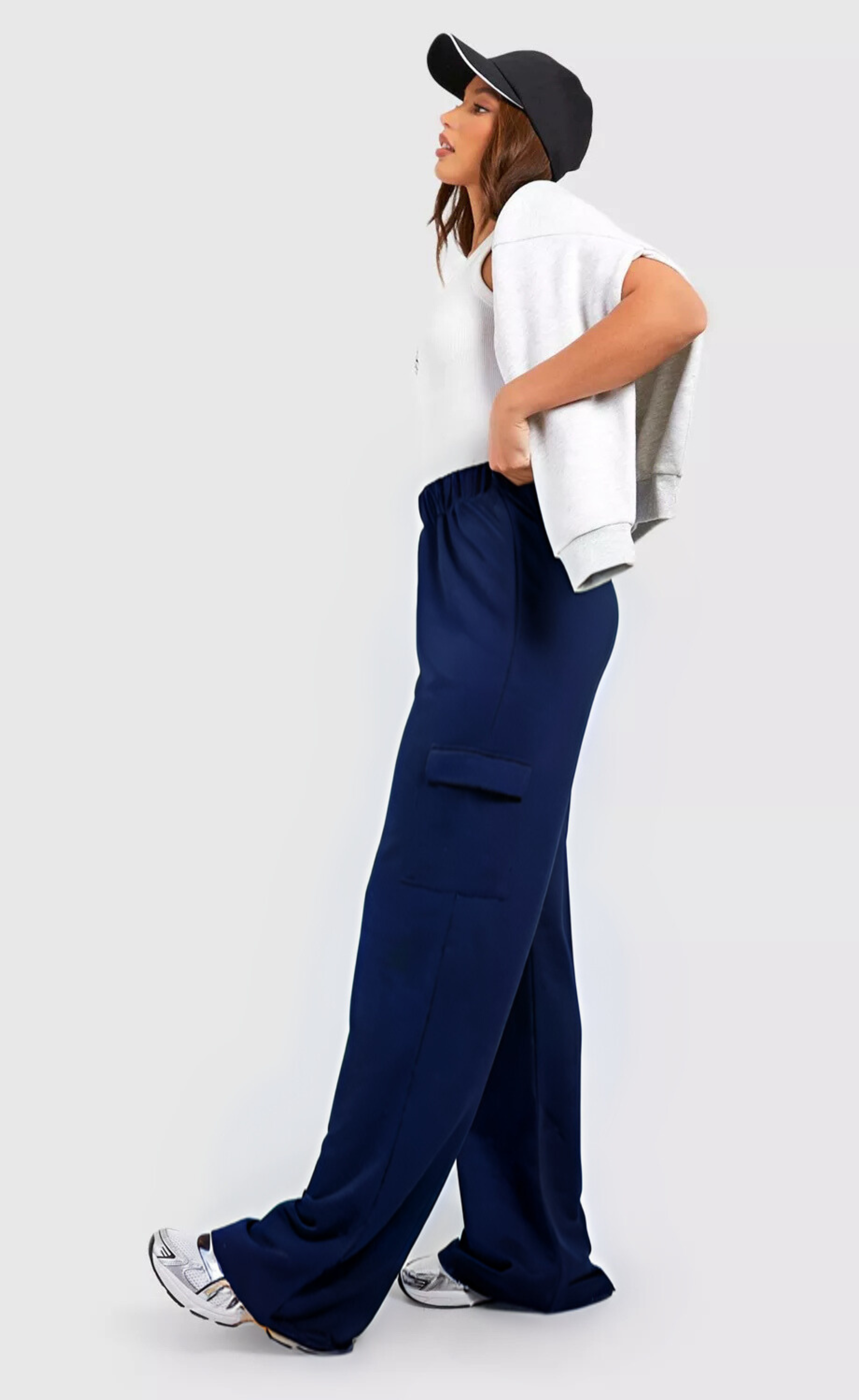 D600 Baggy Wide-Leg Cargo – Navy Blue - Summer Fit