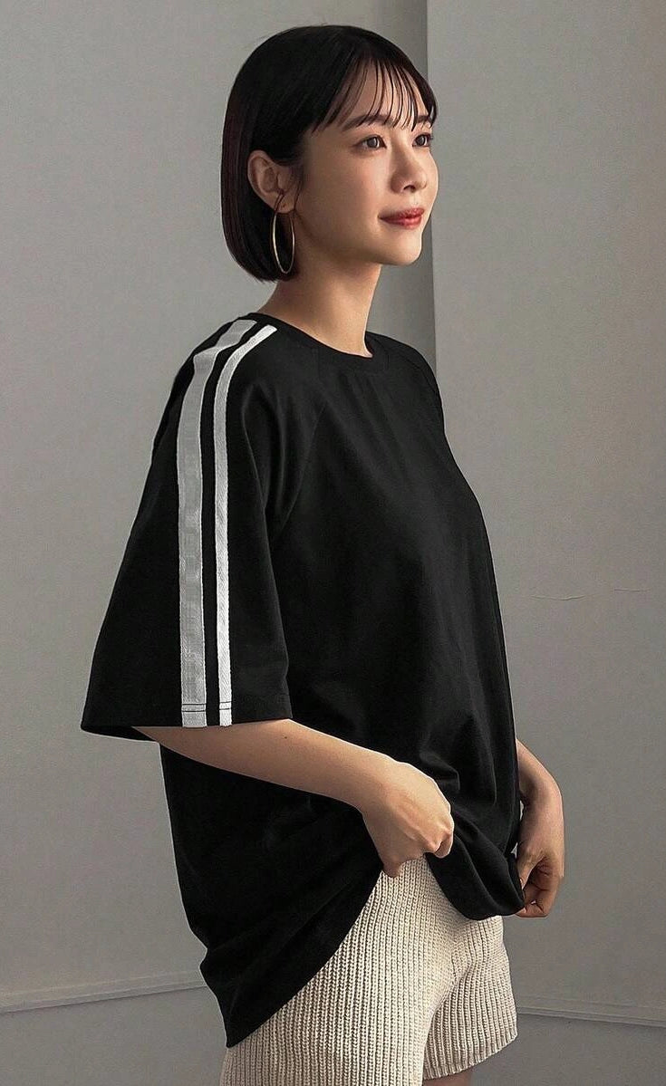 Oversized Stripe T-Shirt - Black