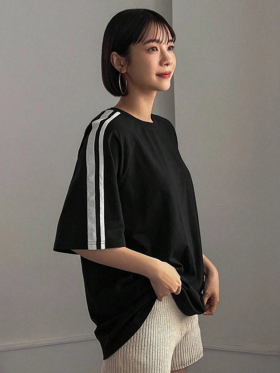 Oversized Stripe T-Shirt - Black
