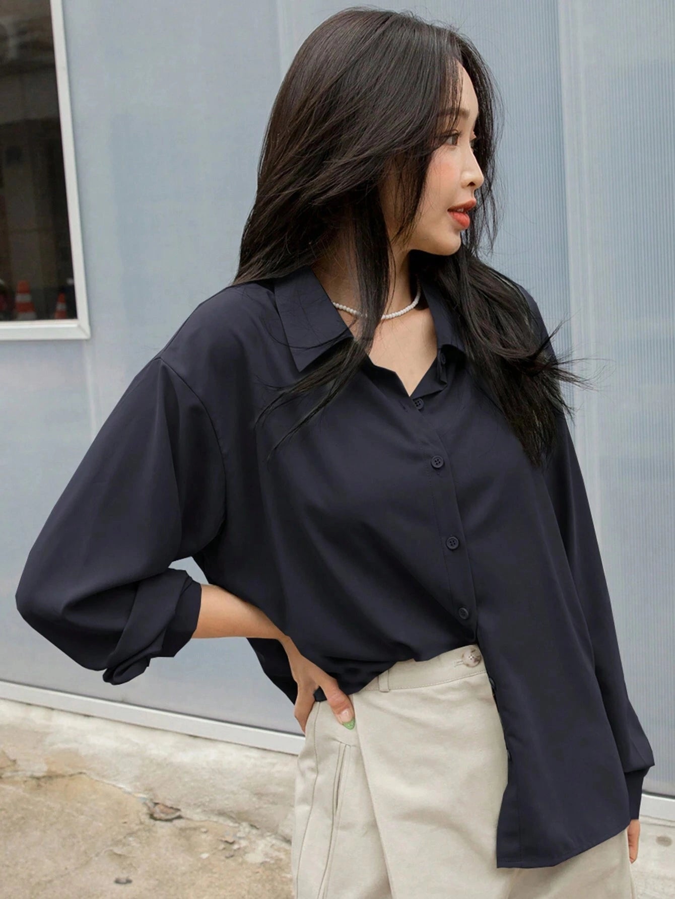 D600 Oversized Essentials Shirt – Dark Blue