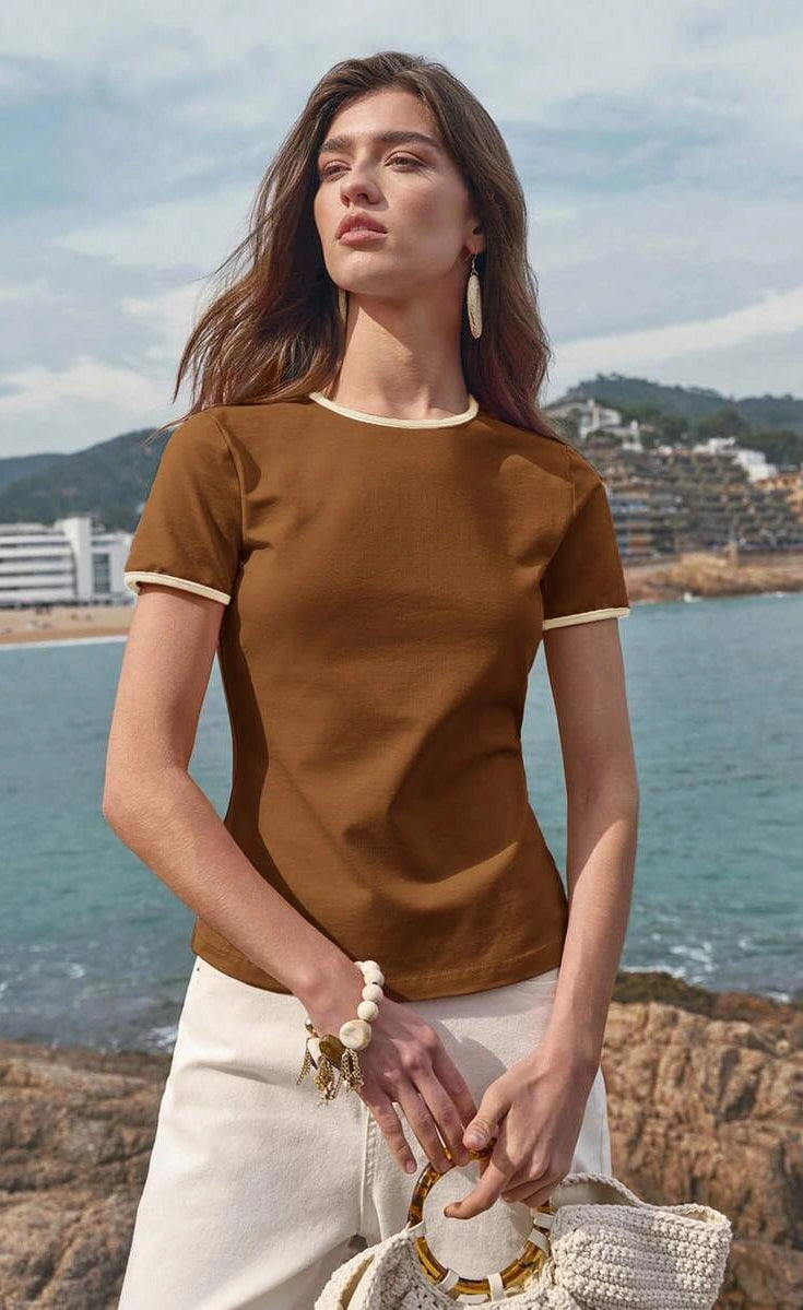 Contrast Trim T-Shirt - Mustard