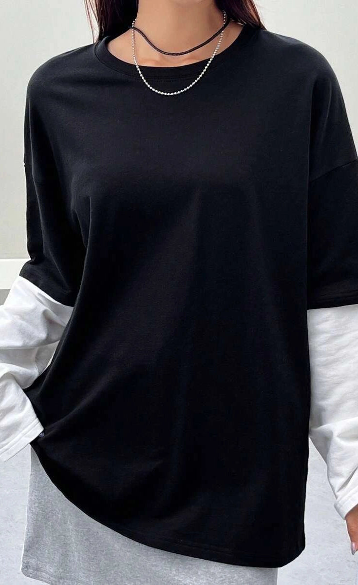 Oversized Layered T-Shirt - Black