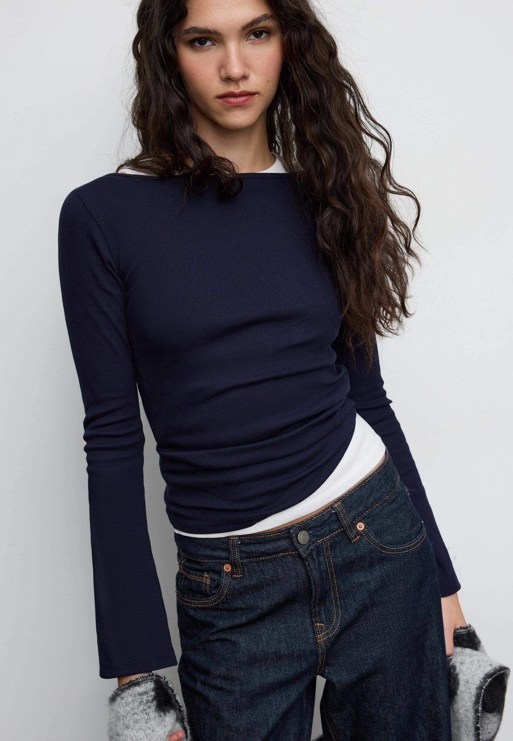 Bell Sleeve T-Shirt - Navy Blue