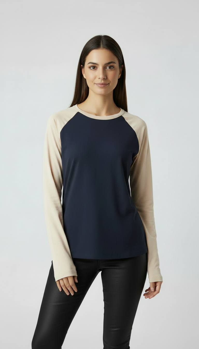 Contrast Raglan Sleeve Top | Blue/Beige