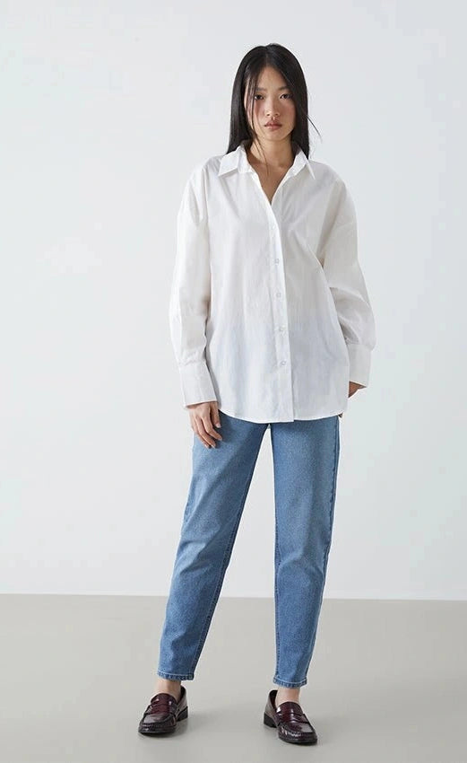 D600 Oversized Essentials Shirt – Beige White
