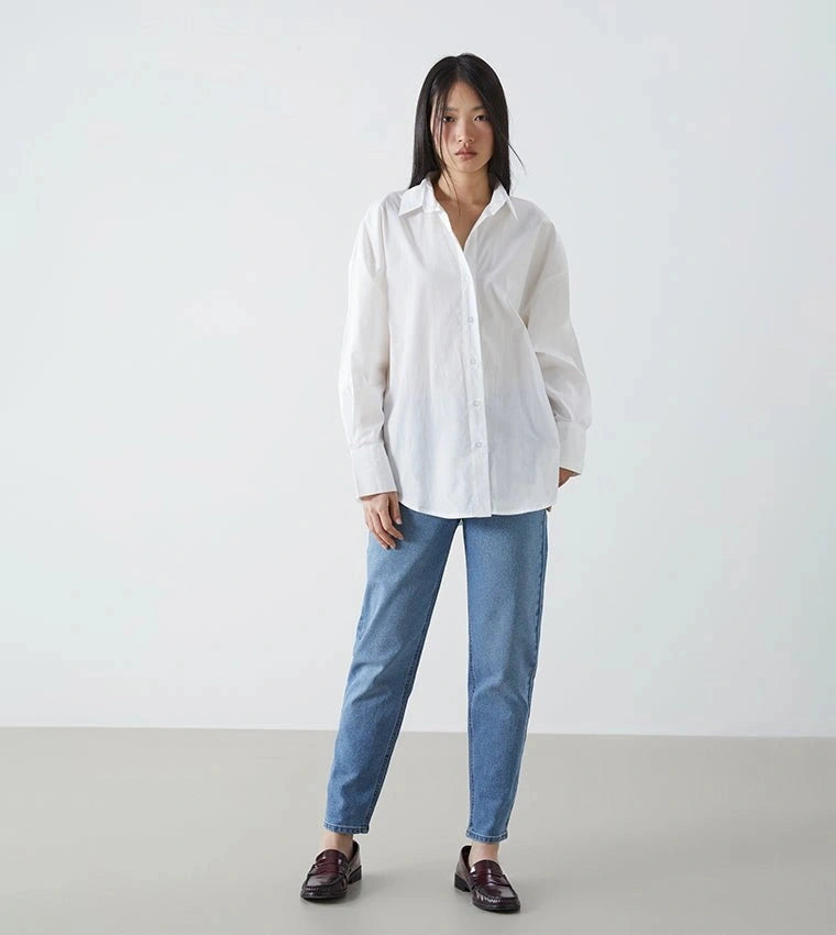 D600 Oversized Essentials Shirt – Beige White