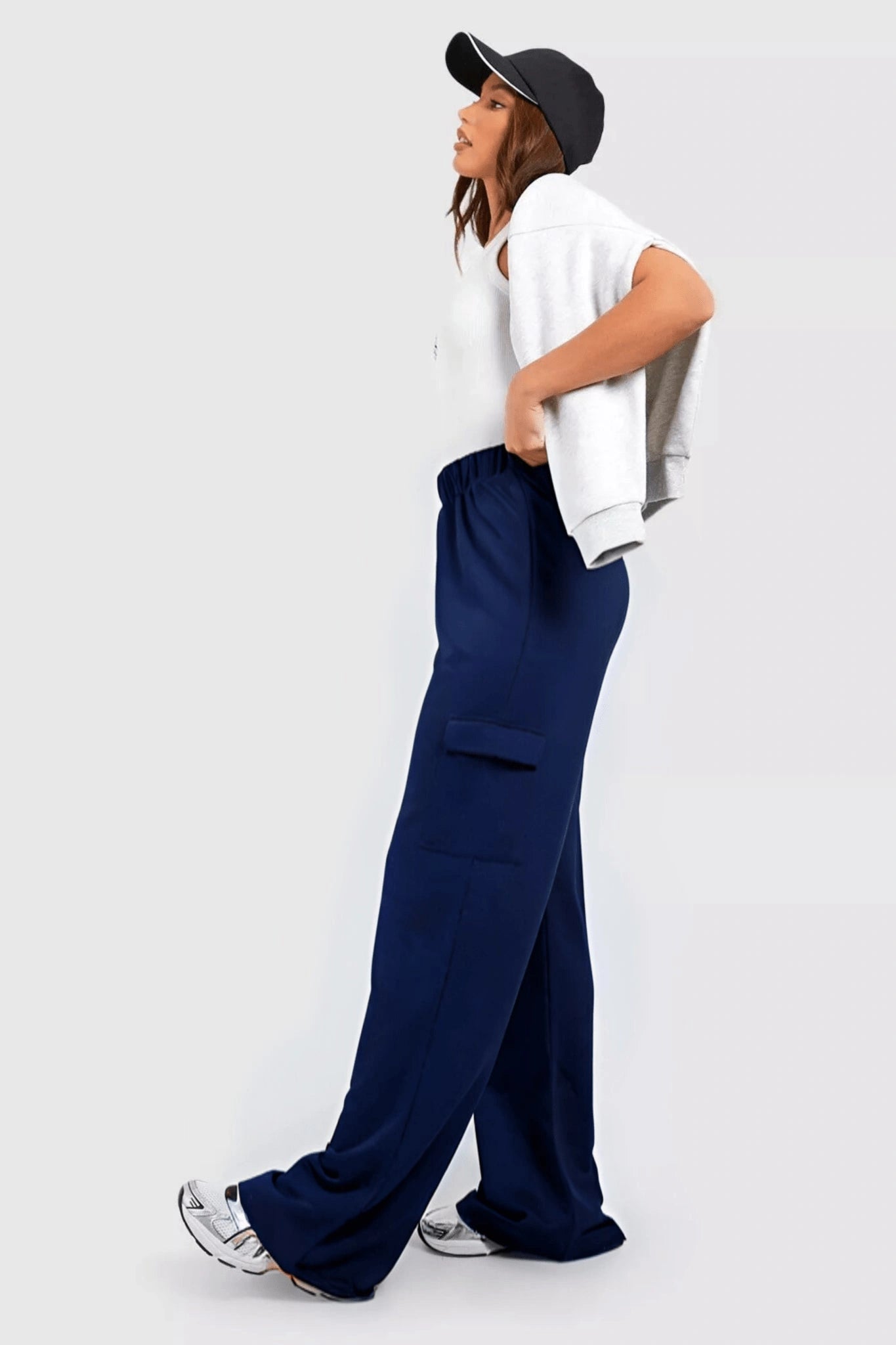 D600 Baggy Wide-Leg Cargo – Navy Blue - Summer Fit