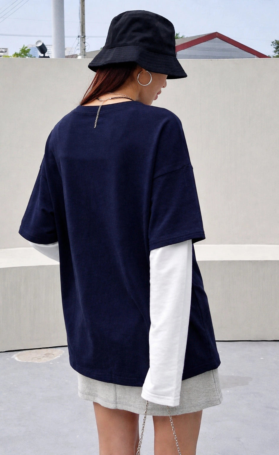 Oversized Layered T-Shirt - Navy Blue