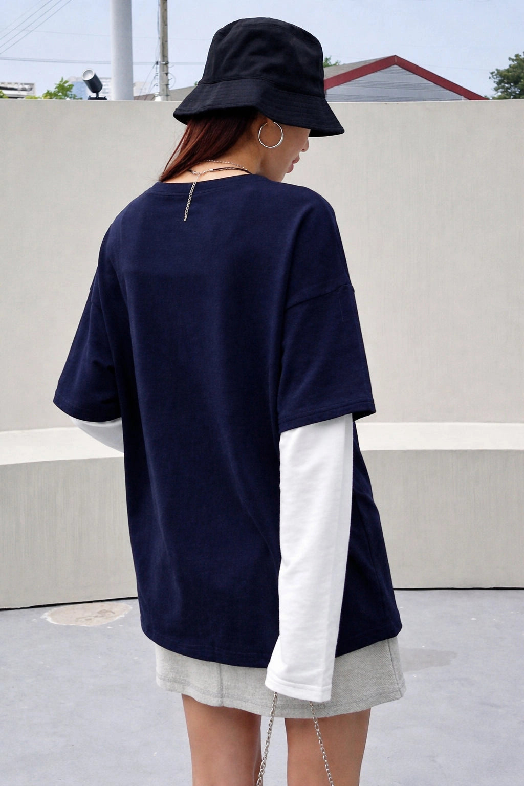 Oversized Layered T-Shirt - Navy Blue