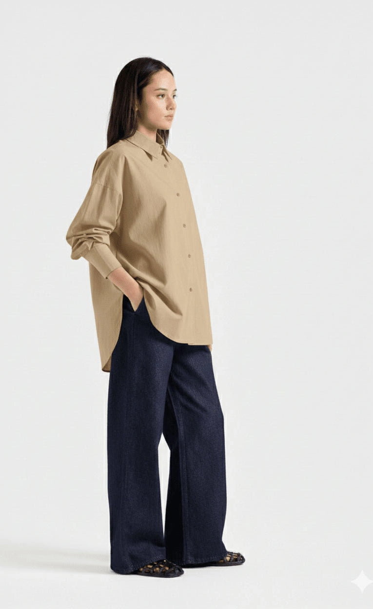 D600 Oversized Essentials Shirt – Dark Beige