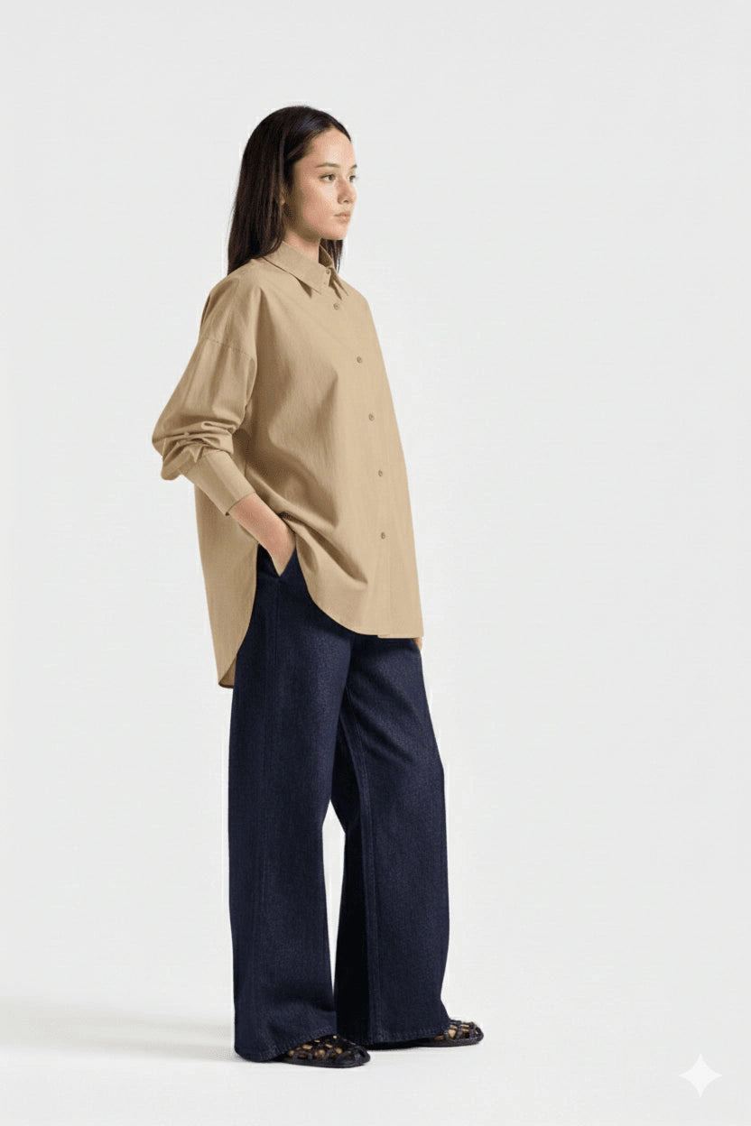 D600 Oversized Essentials Shirt – Dark Beige