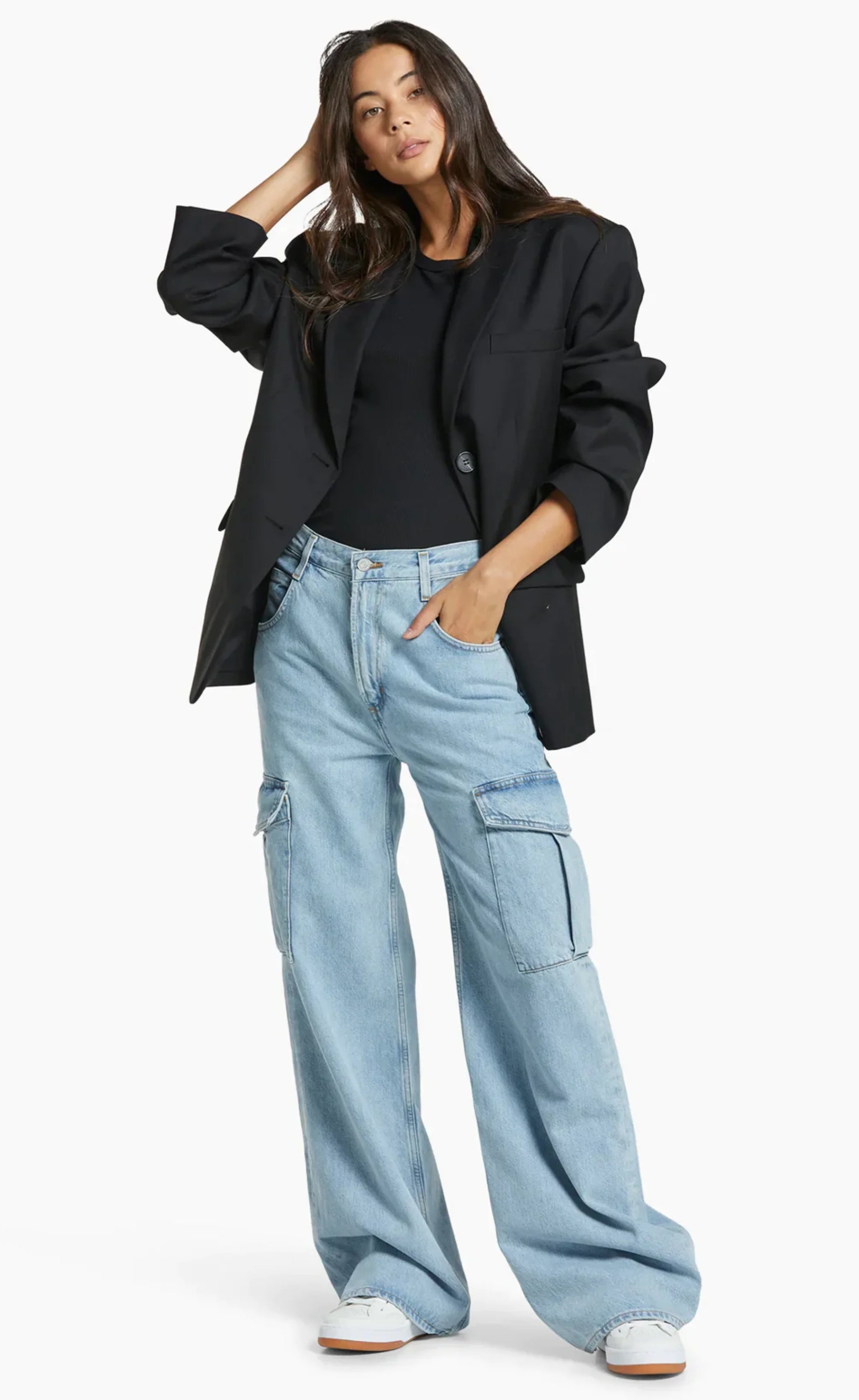 Ice Blue Cargo High-Waist Wide-Leg Jeans