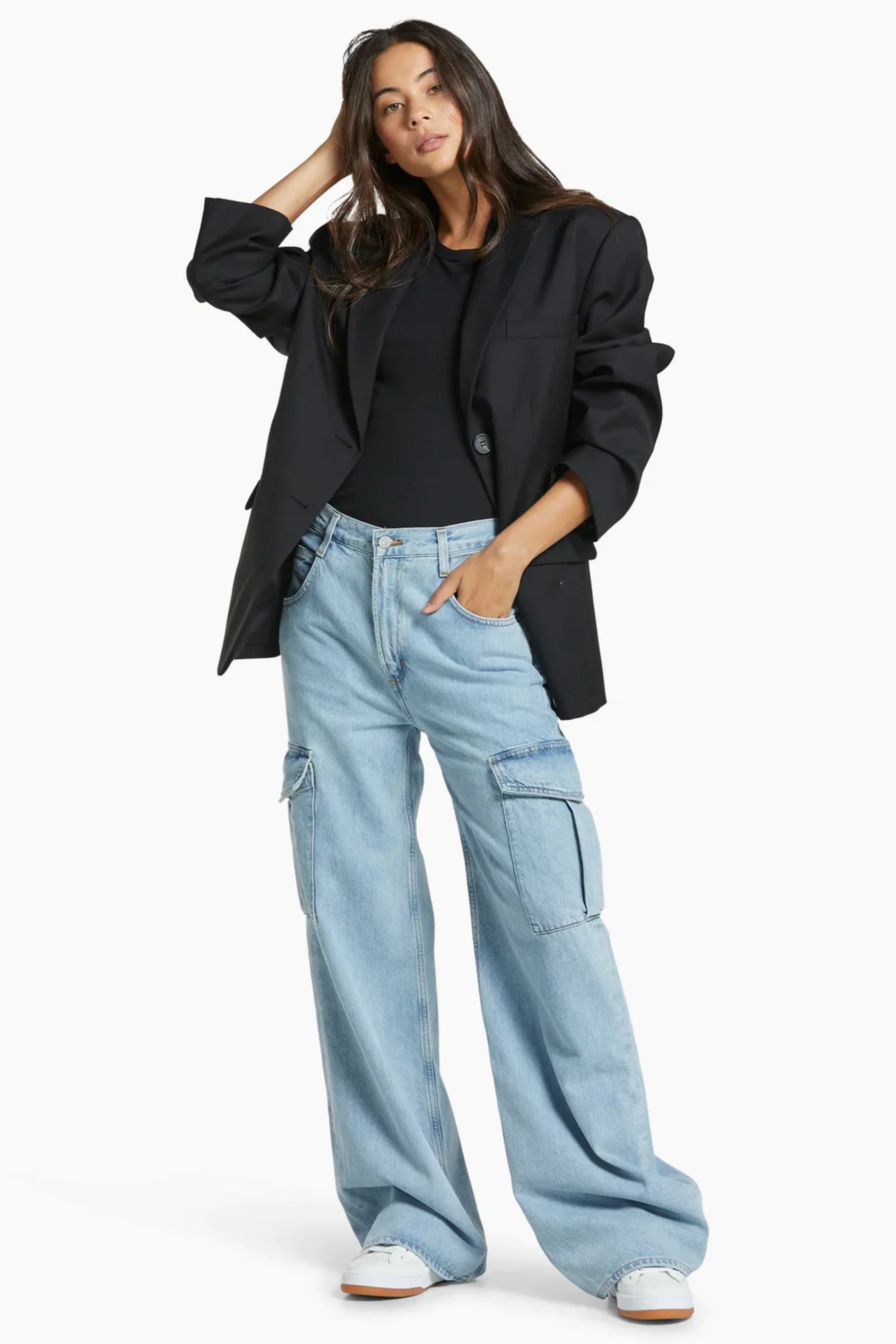 Ice Blue Cargo High-Waist Wide-Leg Jeans