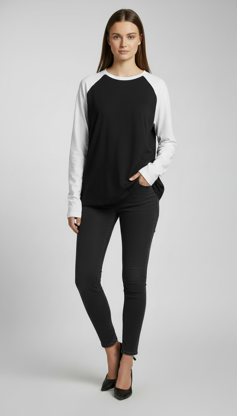 Contrast Raglan Sleeve Top | Black/White