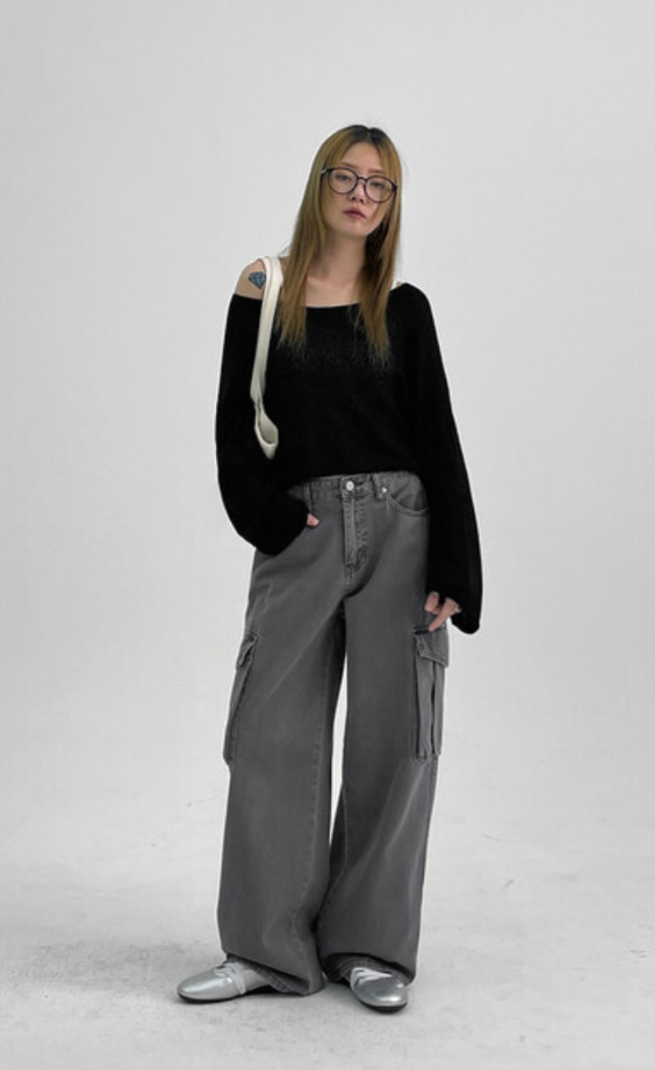 ZARA Cargo High-Waist Wide-Leg Jeans - Vintage Grey