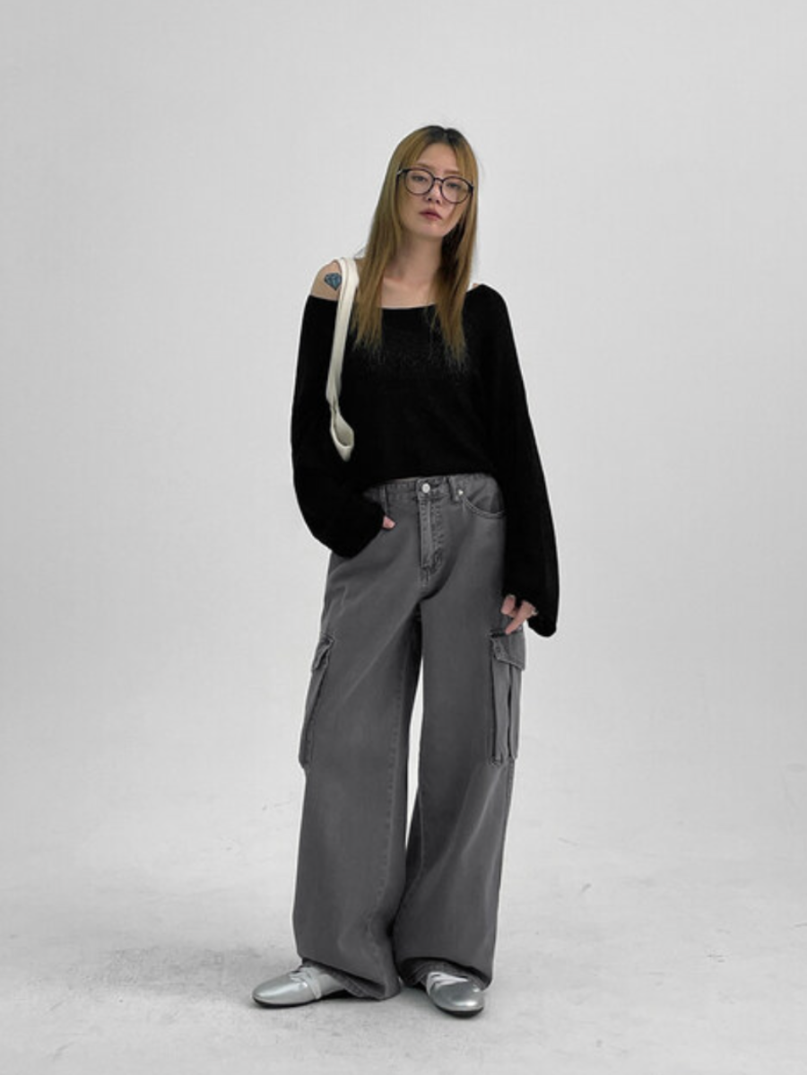 ZARA Cargo High-Waist Wide-Leg Jeans - Vintage Grey