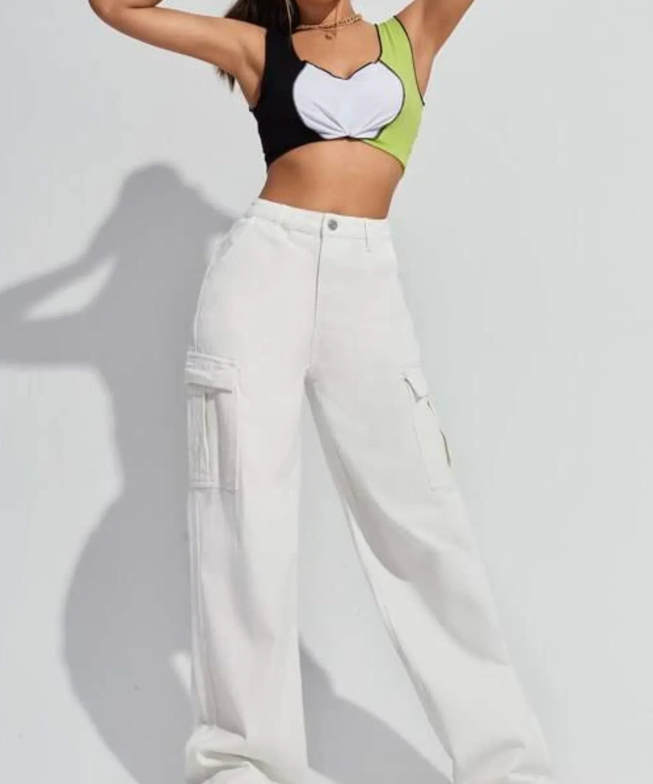 White Cargo High-Waist Wide-Leg Jeans (MINOR FAULT)