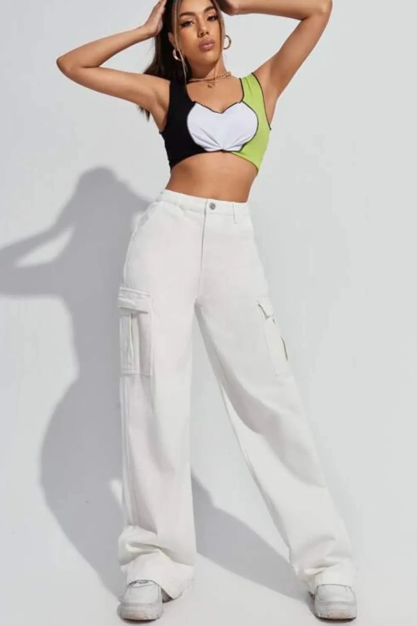 White Cargo High-Waist Wide-Leg Jeans (MINOR FAULT)