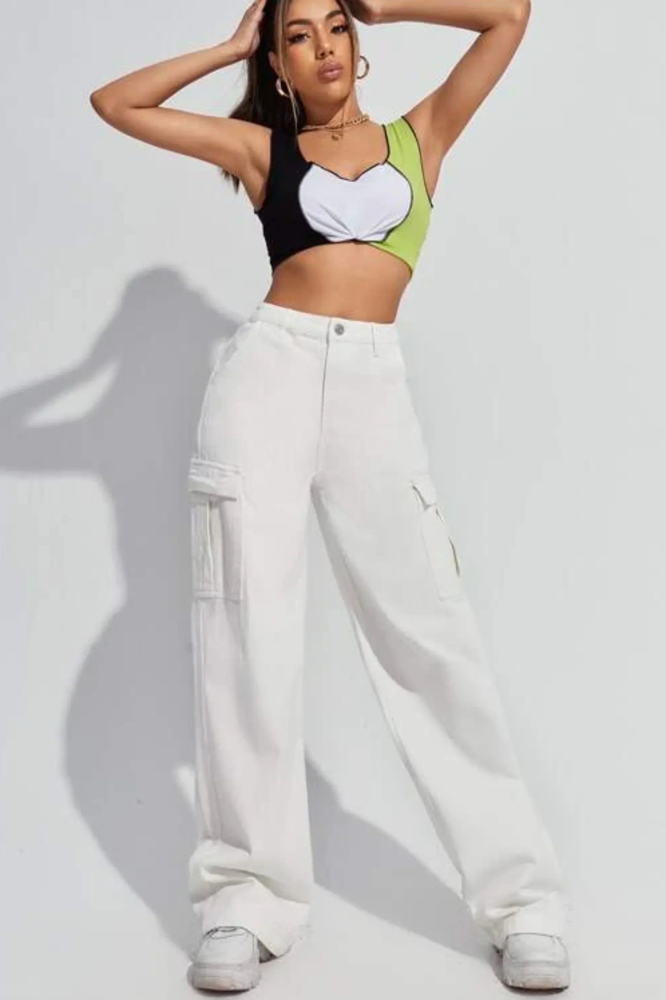 White Cargo High-Waist Wide-Leg Jeans (MINOR FAULT)