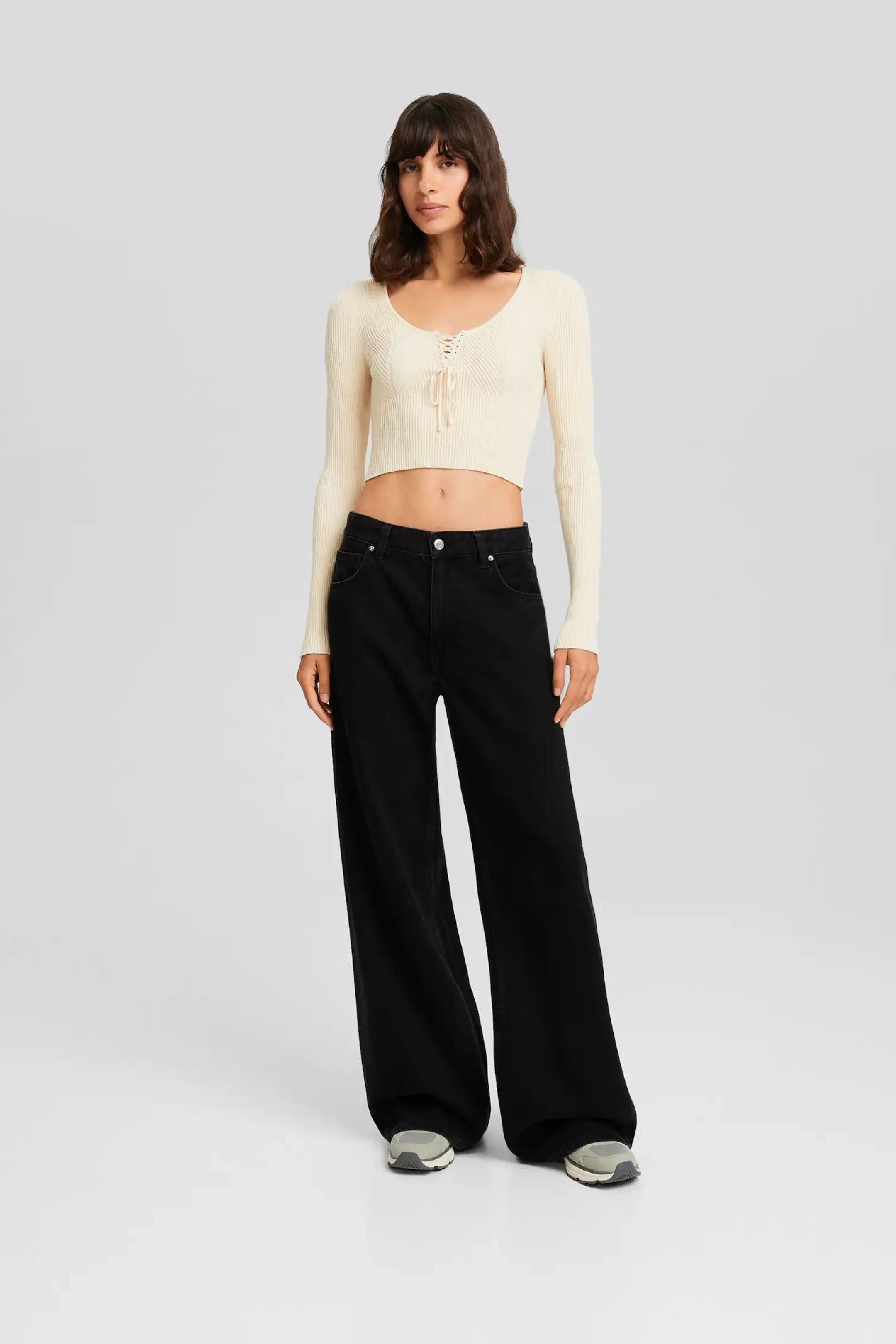 BERSHKA HIGH RISE-WIDE LEG JEANS