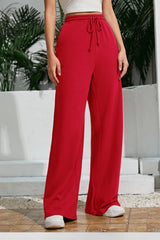 Red Wide Leg High-Waist Trousers