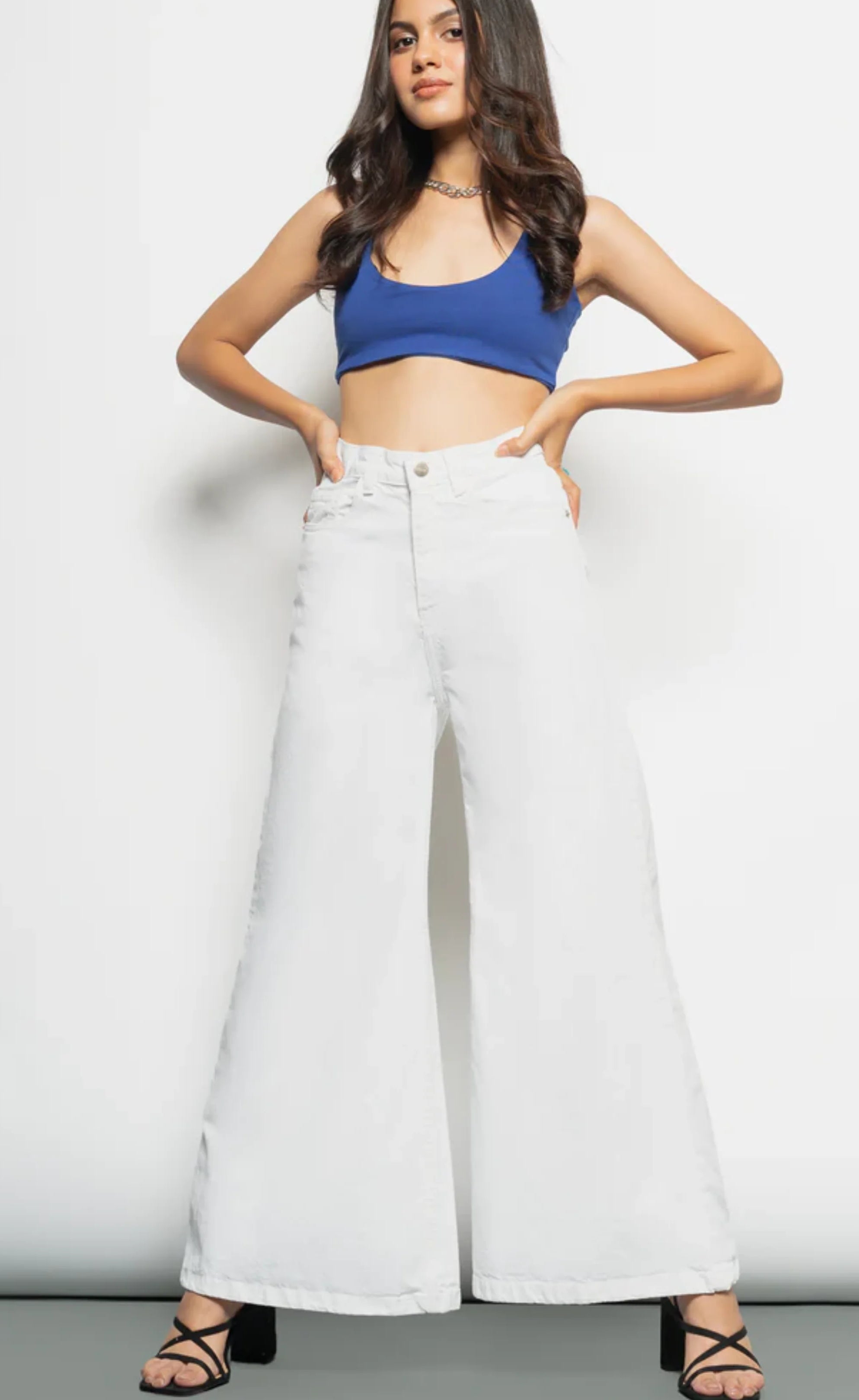 High-Waisted White Wide-Leg Jeans