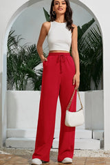 Red Wide Leg High-Waist Trousers