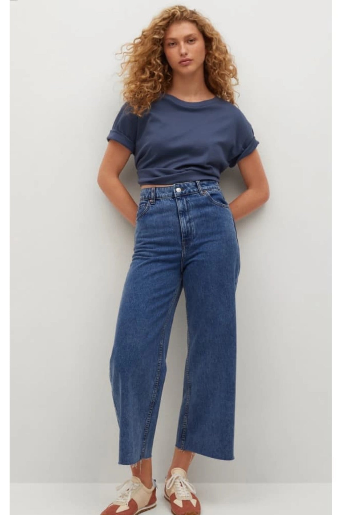 Mango Wide Leg Frayed Hem Jeans