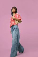 BLUE HIGH RISE EXTRA WIDE LEG JEANS