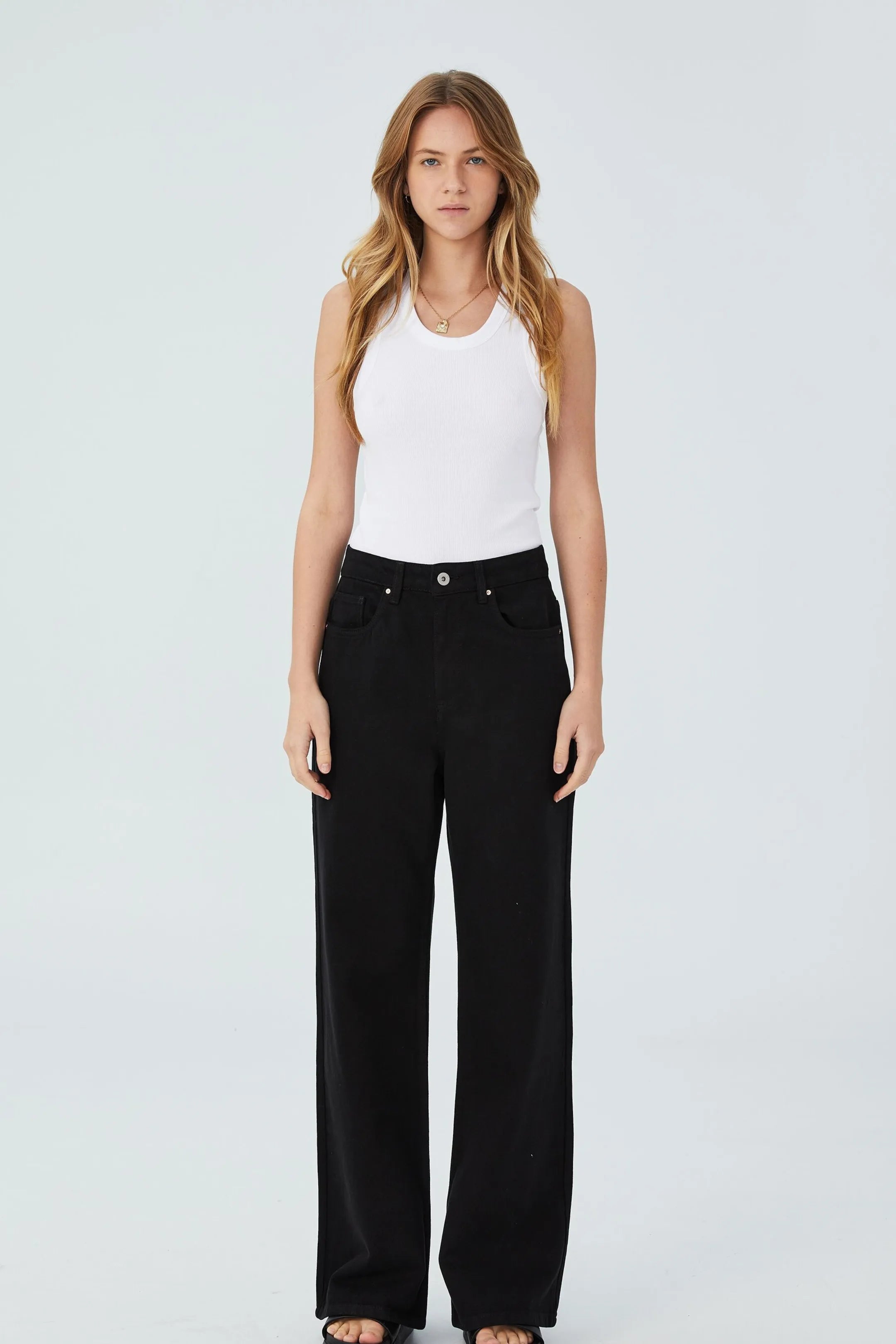 Zara pure black high waisted wide-leg jeans