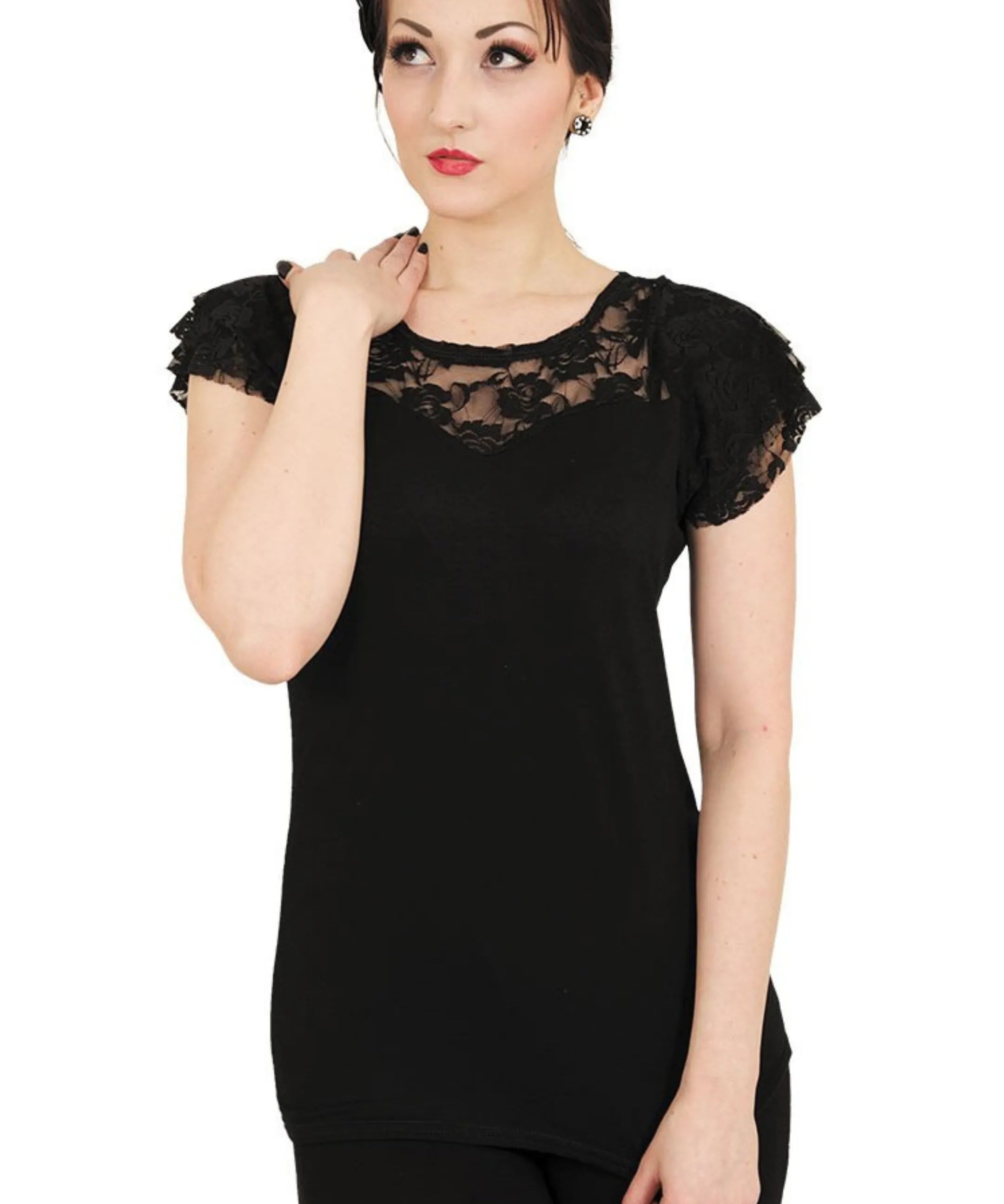 Lace Shoulder Half Sleeves Top - (Short Sleeves)