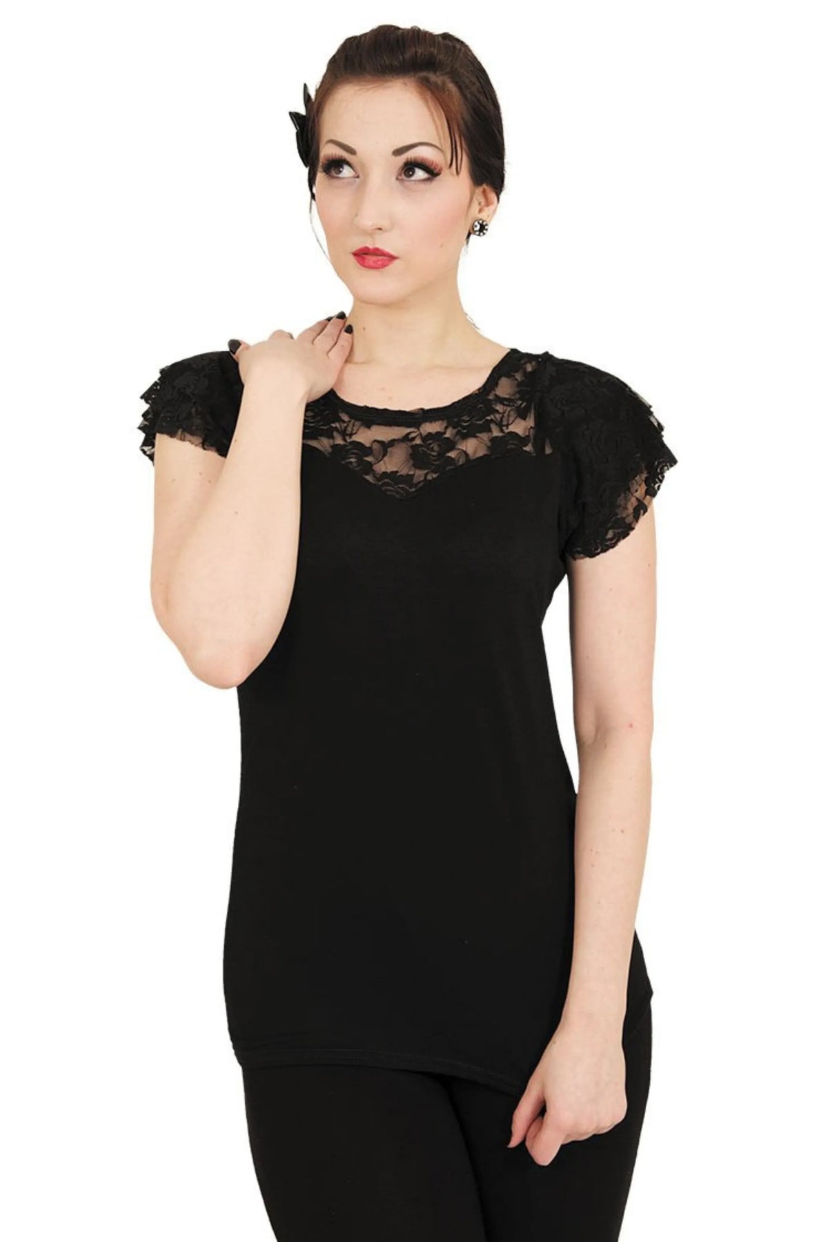 Lace Shoulder Half Sleeves Top - (Short Sleeves)