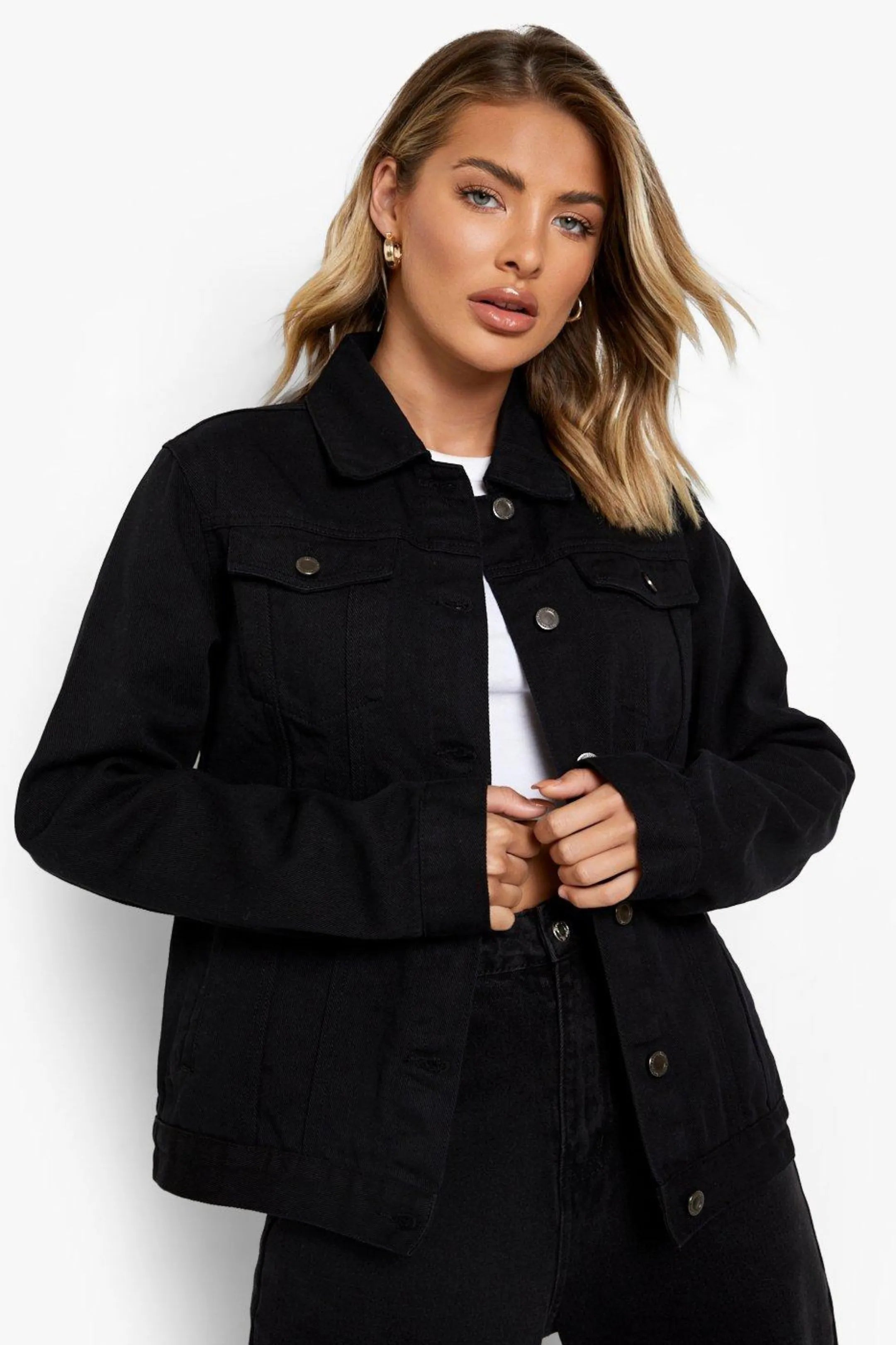 hm pure black denim jacket