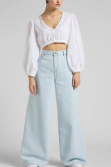 Ice Blue High-Waisted Wide-Leg Jeans