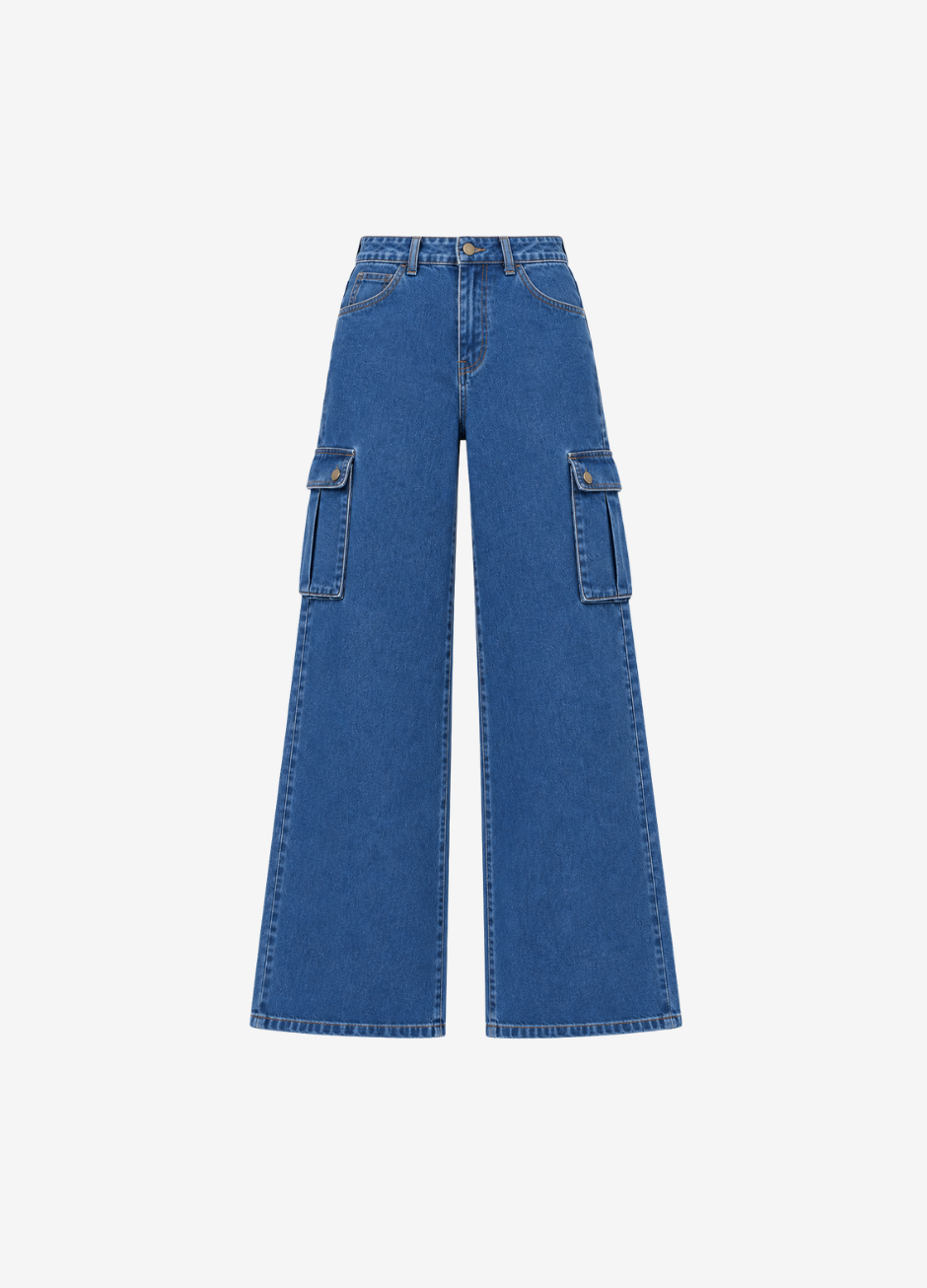 High Rise Wide Leg Cargo Jeans