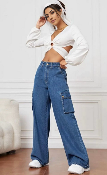 High Rise Wide Leg Cargo Jeans (MINOR FAULT)