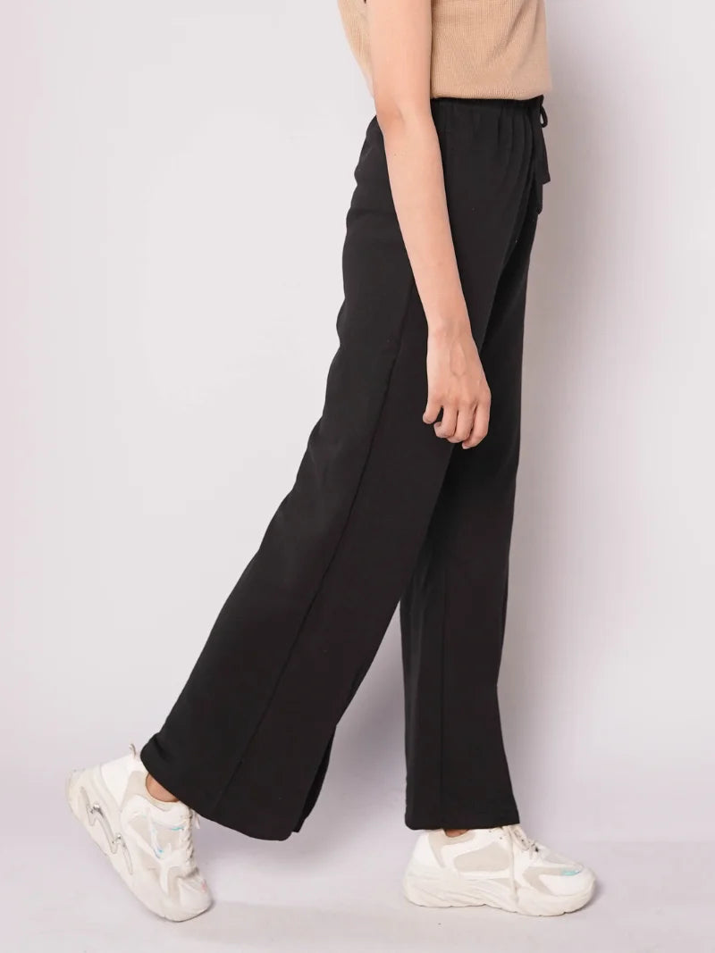 D600 - Black Wide Leg Slit Trousers
