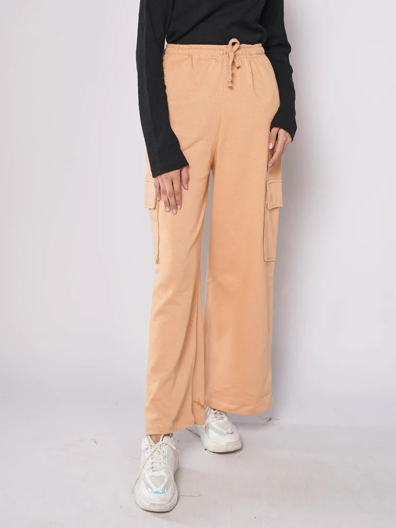 D600 - Light Brown Wide Leg Cargo Trousers