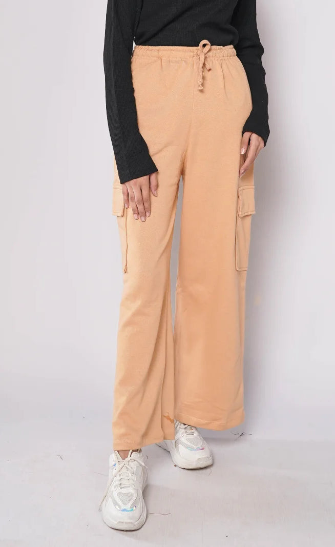 D600 - Light Brown Wide Leg Cargo Trousers